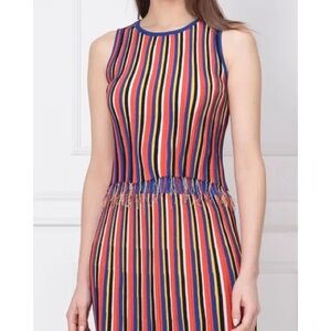 Pinko Striped Knit Tank Top Large Fringe Hem Multicolor